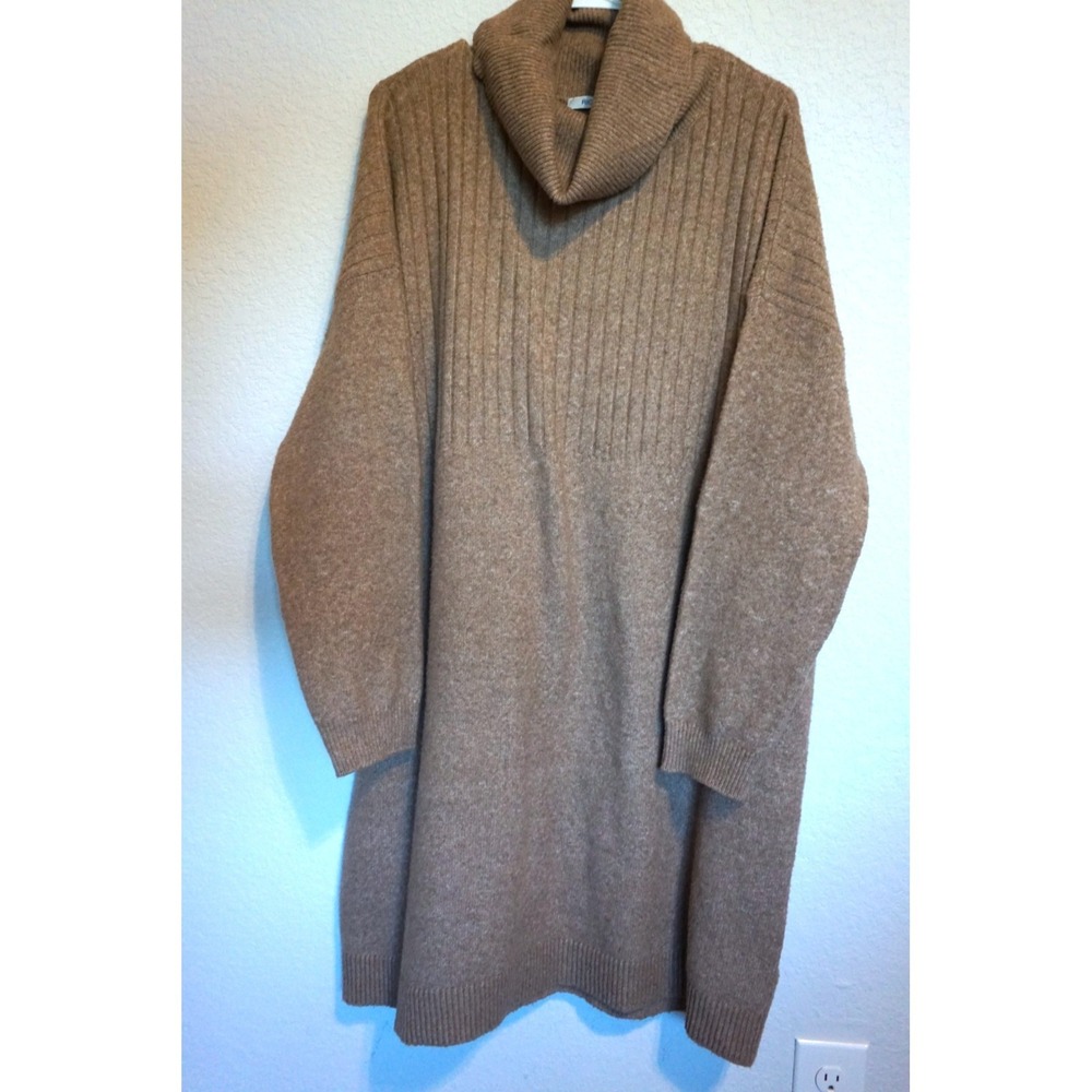 Rickis Cowl Neck Ribbed Knit Sweater Dress Camel Brown XL Oversized Cozy